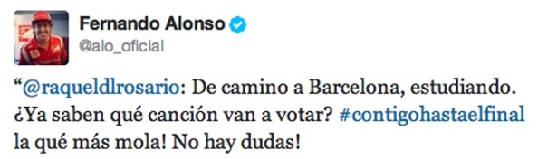 Fernando Alonso publica en Twitter su canción favorita para Eurovisión