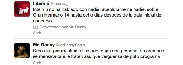 Twitter oficial Danny de 'Gran Hermano catorce'