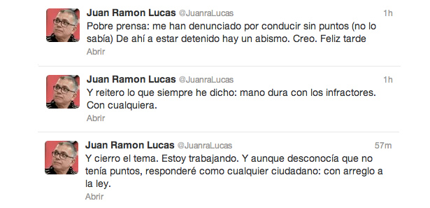 Primeros tuits de Juan Ramón Lucas