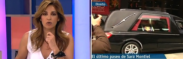 Mariló Montero durante la retransmisión del cortejo fúnebre de Sara Montiel