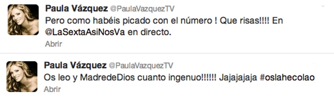 Paula Vázque simula publicar en twitter otra vez su número de teléfono