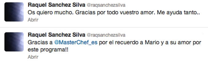 Raquel Sánchez Silva da las gracias en Twitter