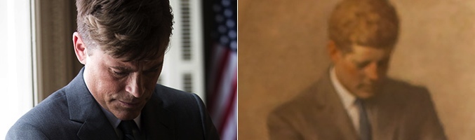 Imagen de Rob Lowe interpretando a Kennedy (a la izquierda) y retrato original del presidente (a la derecha)