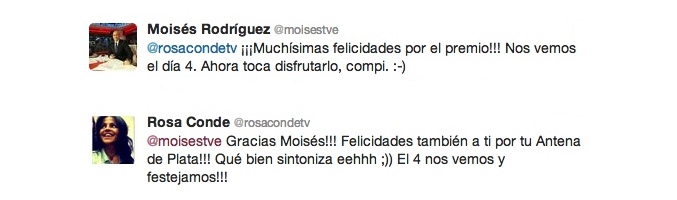 Tweet de Moisés Rodríguez y Rosa Conde