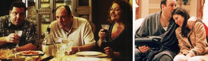 Bobby Baccalieri y Janice Soprano junto a Tony Soprano. Meadow junto a su padre Tony. En 'Los Soprano'