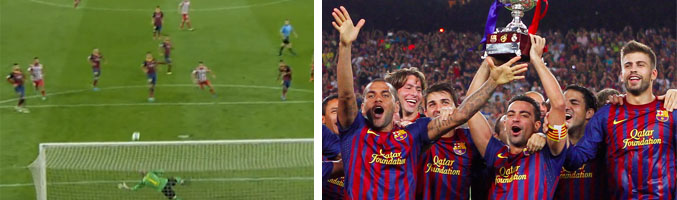 Xavi levanta la copa de Campeón de la Supercopa