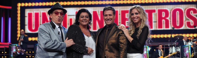 Javier Gurruchaga, Maria del Monte, Carlos Latre y Roser <span>Fuente: RTVE</span>