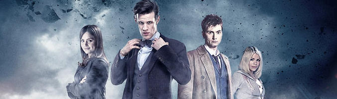 Matt Smith y David Tennant, los dos últimos Doctores, con sus acompañantes en el 50 aniversario de la serie
