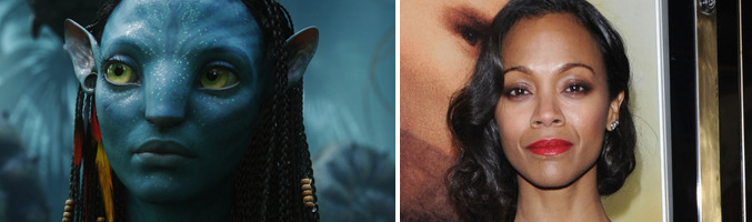 Zoe Saldana junto a su personaje en "Avatar", Neytiri