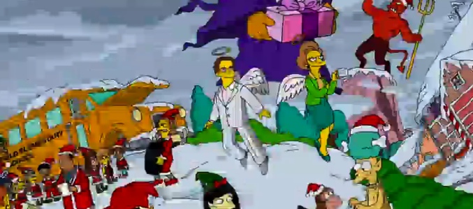 Fotograma de la cabecera navideña de 'Los Simpson' con Edna Krabappel como ángel