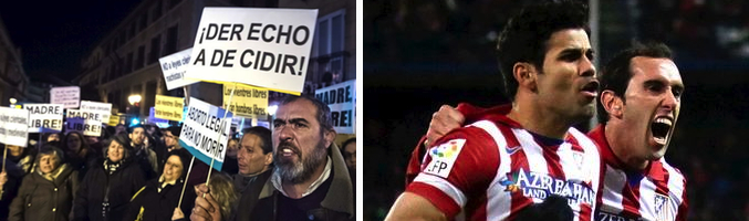 Imágenes de la manifestación en contra de la nueva ley del aborto y de la celebración de la Copa del Rey del Atlético de Madrid