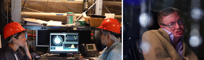 Stephen Hawking junto a una escena de 'Descubriendo el mañana con Stephen Hawking'