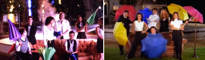 A la izquierda los protagonistas de 'Glee' y a la derecha los de 'Friends'