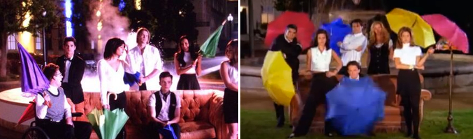 A la izquierda los protagonistas de 'Glee' y a la derecha los de 'Friends'