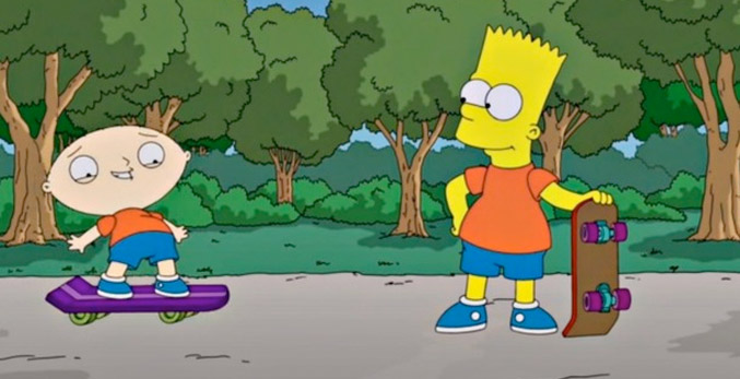 Stewie patina mientras Bart le observa