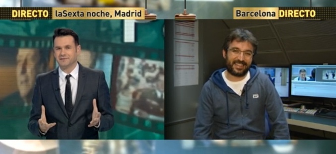 Captura de imagen de la conexión de 'laSexta noche' con Jordi Évole