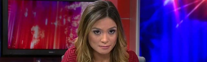 La presentadora Liz Wahl durante su última aparición como presentadora de Russia Today