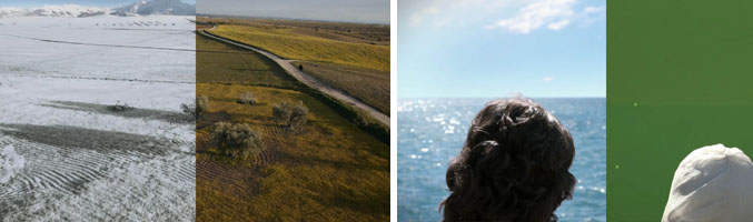 Inserción de nieve. A la derecha, rodaje sobre croma