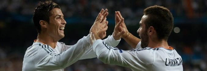 Cristiano Ronaldo y Carvajal durante la celebración de un gol en la 'Champions League'