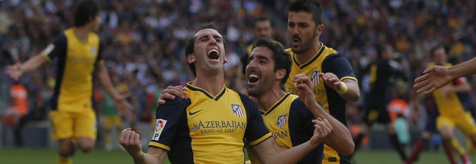 El Atlético de Madrid celebra el gol contra el Barcelona