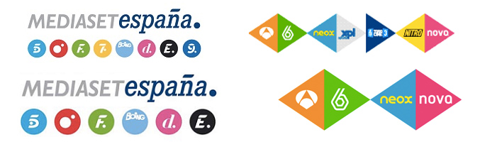 Imágenes corporativas de Mediaset España y Atresmedia TV, antes y después del cierre de nueve canales TDT
