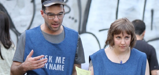 Zachary Quinto y Lena Dunham en el rodaje de &#39;Girls&#39;