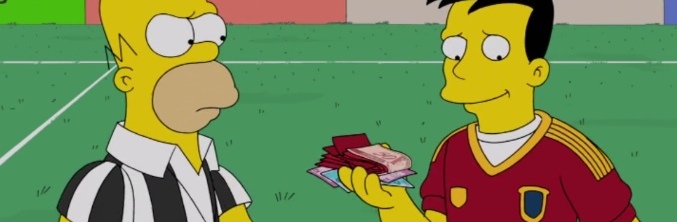 Un jugador español intenta comprar al árbitro Homer Simpson