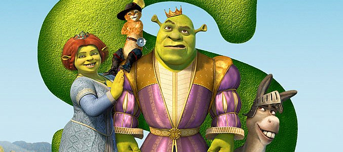 Fiona, el gato con botas, Shrek y Asno en una imagen promocional de "Shrek Tercero"