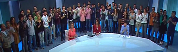 Los trabajadores de Canal 9 durante la última emisión de la cadena