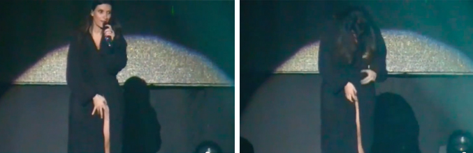 Momento en el que Laura Pausini se percata que se le ve "todo"