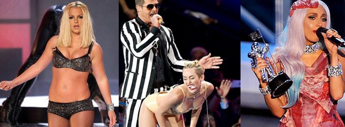 Britney Spears, Miley Cyrus, Robin Thicke y Lady Gaga en los VMA's
