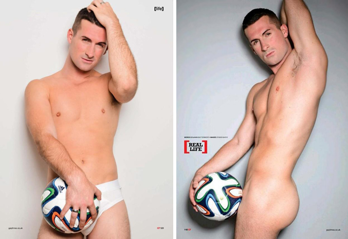 Mark McAdam posando en la revista Gay Times