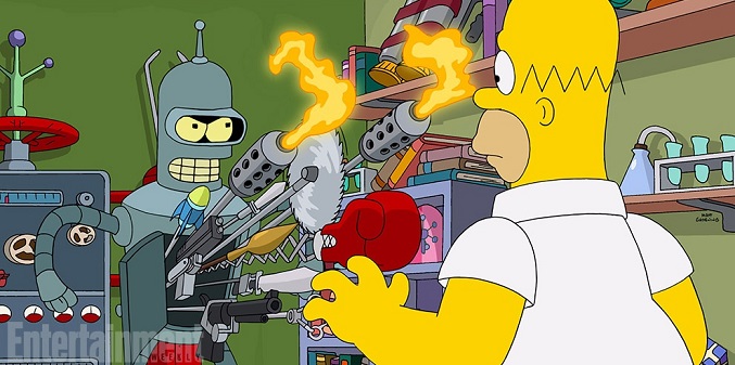 Primera imagen oficial de "Simpsorama", con Bender y Homer Simpson