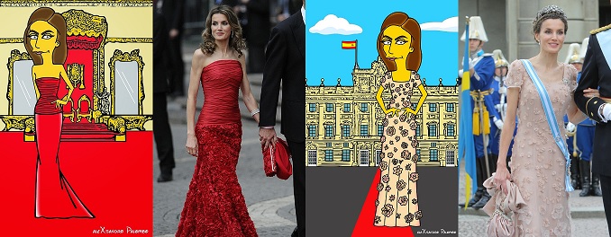 La reina Letizia en diferentes eventos, junto a versión simpsonizada
