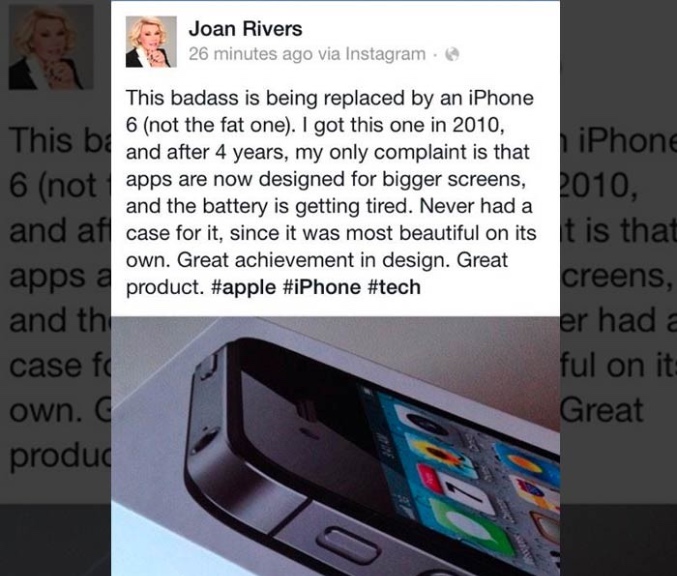 Joan Rivers promociona el iPhone 6 después de muerta