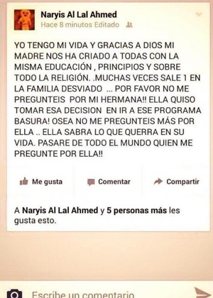 Mensaje de la hermana de Shaima, concursante de GH15