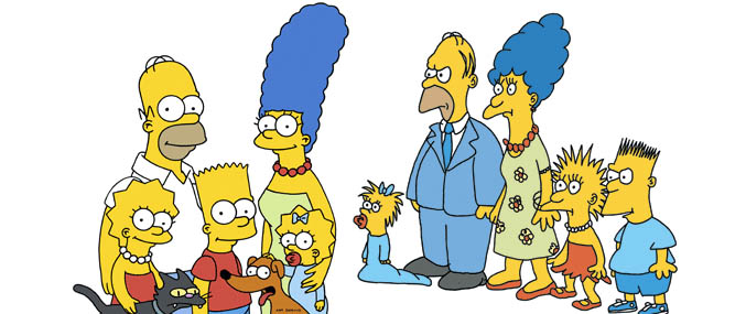 A la izquierda 'Los Simpson' en la actualidad y a la derecha cuando se crearon, en 1987