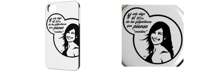 La carcasa de móvil y la chapa de "Marilou"