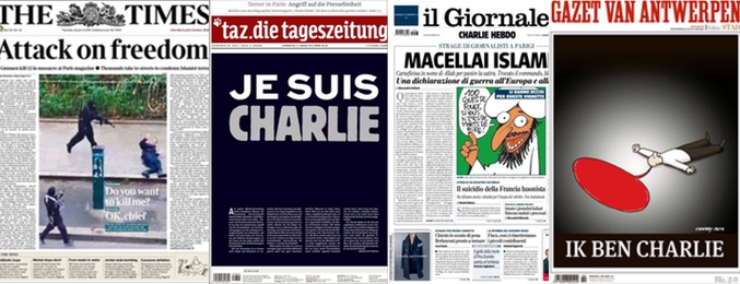 Portada de un periódico británico, alemán, italiano y belga