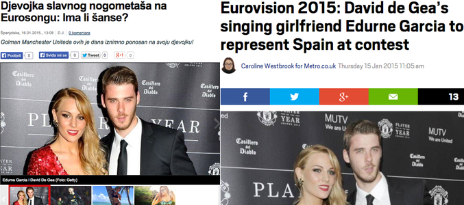 La prensa internacional se hace eco de Edurne como representante española para Eurovisión, gracias a David De Gea