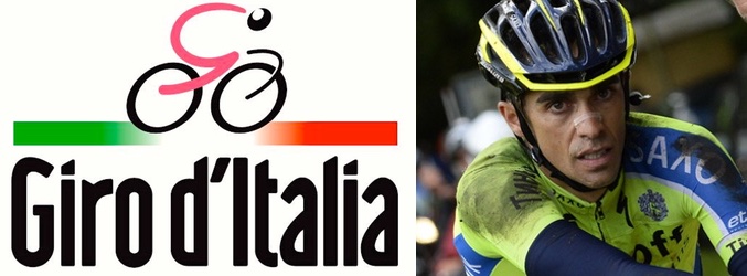 Logo del Giro de Italia y el ciclista Alberto Contador