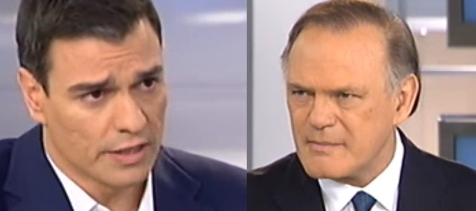 Pedro Sánchez y Piqueras en &#39;Informativos Telecinco&#39;