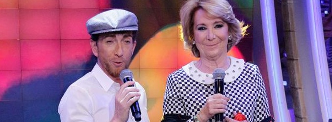 Pablo Motos y Esperanza Aguirre cantando "Dónde vas con mantón de manila"