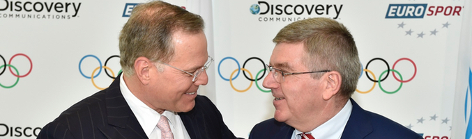 Bach, presidente del COI, junto a Zaslav, presidente de Discovery 