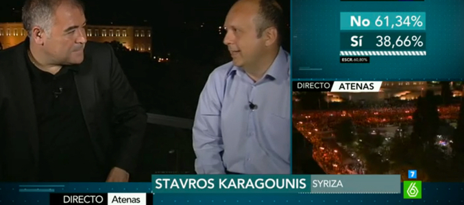 Ferreras desde Atenas junto con el representante de Syriza