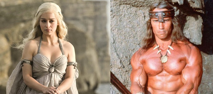 Arnold Schwarzenegger y Emilia Clarke en sus diferentes papeles