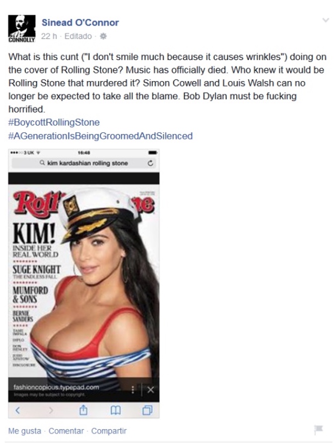La publicación de Sinéad O'Connor en Facebook