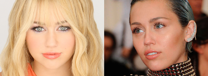 La imagen de 'Hannah Montana' (izquierda) desapareció cuando Miley Cyrus (derecha) terminó la serie
