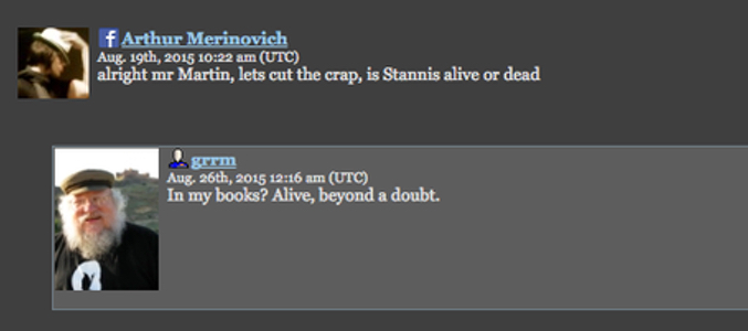 Así desvelo George el futuro de Stannis