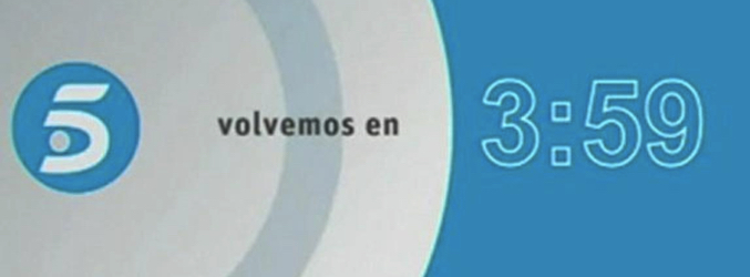 Cortinilla empleada por Telecinco para anunciar el tiempo que restaba de publicidad